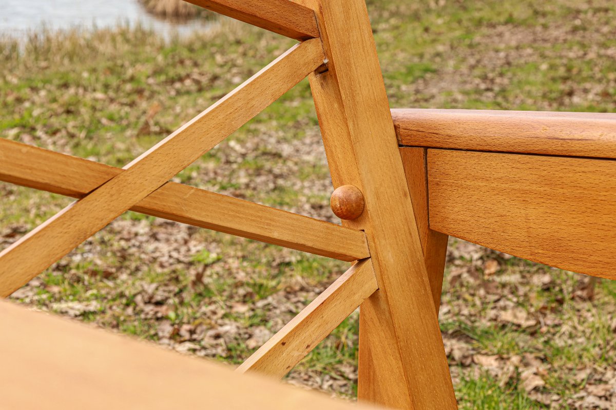 Vintage 1950s Design Armchair In Light Beech With A Cross-braced Backrest -photo-1