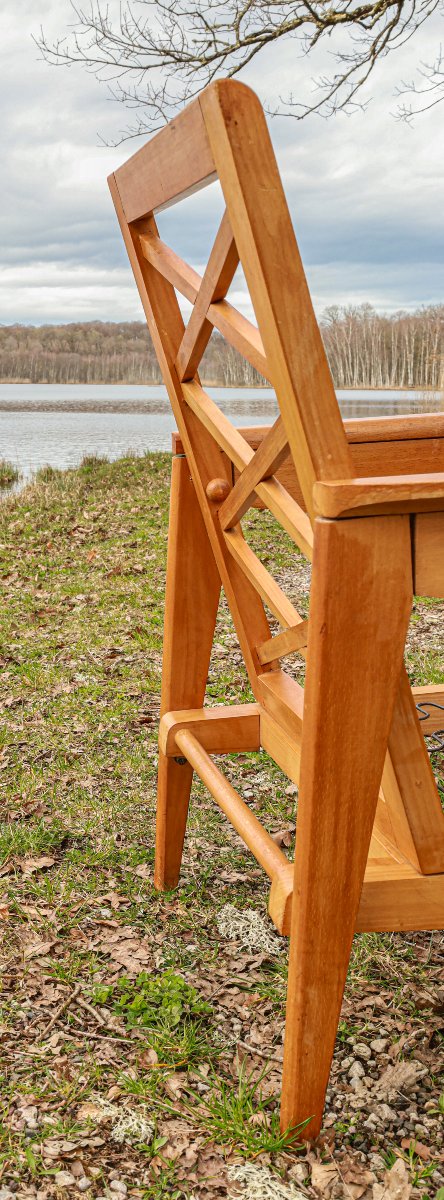 Vintage 1950s Design Armchair In Light Beech With A Cross-braced Backrest -photo-7