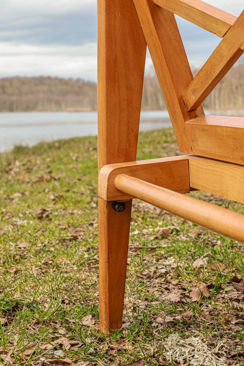 Vintage 1950s Design Armchair In Light Beech With A Cross-braced Backrest -photo-8