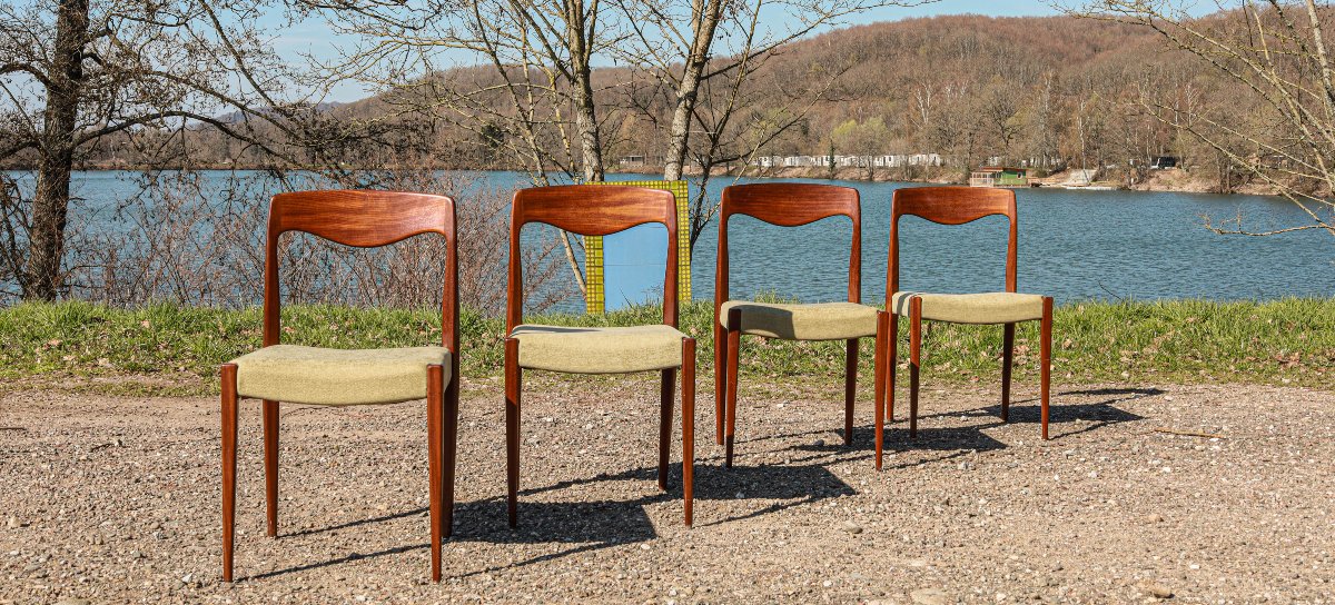 Série de chaises design scandinave teck années 60 70-photo-3