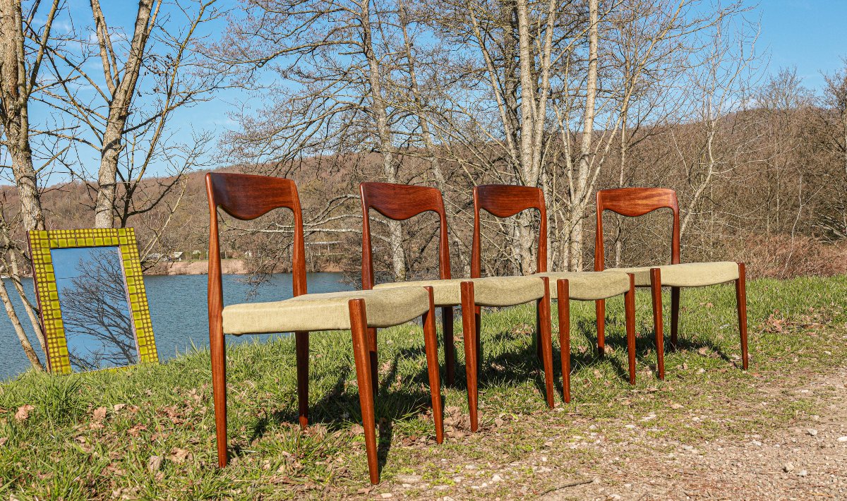 Série de chaises design scandinave teck années 60 70-photo-3