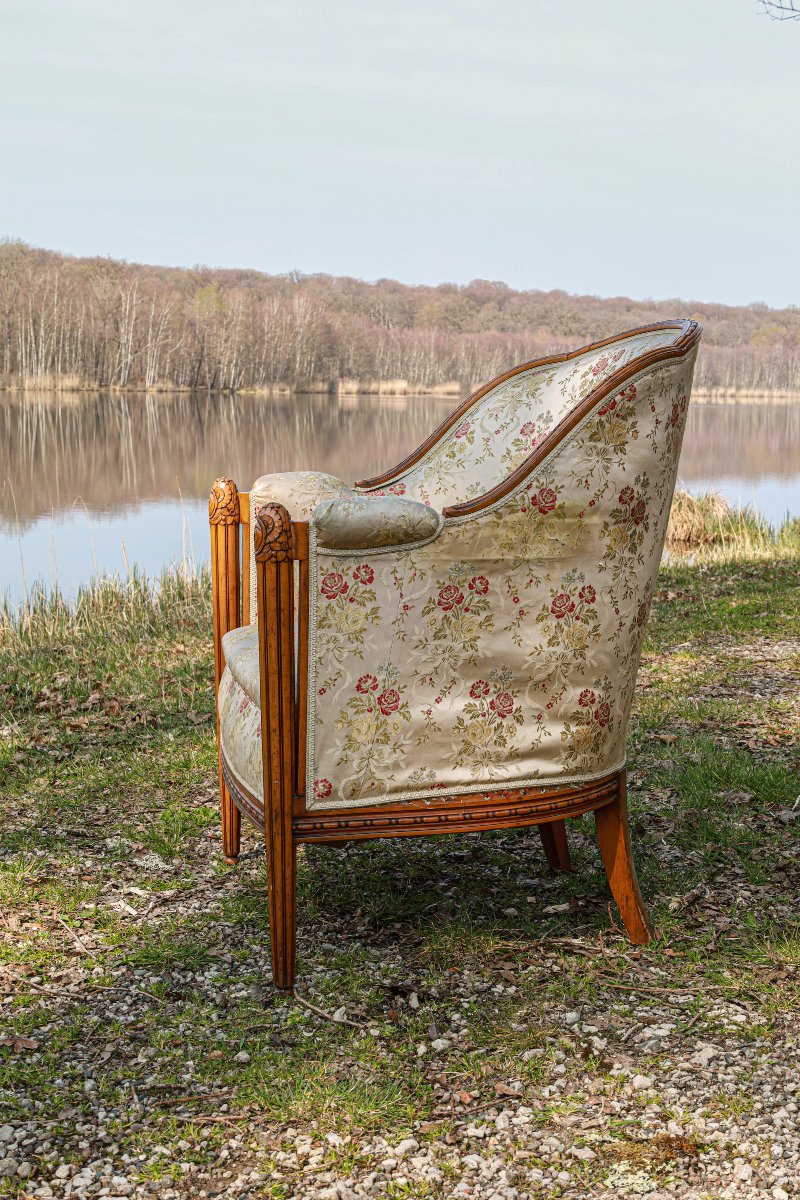Fauteuil bergère Art Déco noyer massif attribuée à Paul Follot-photo-5