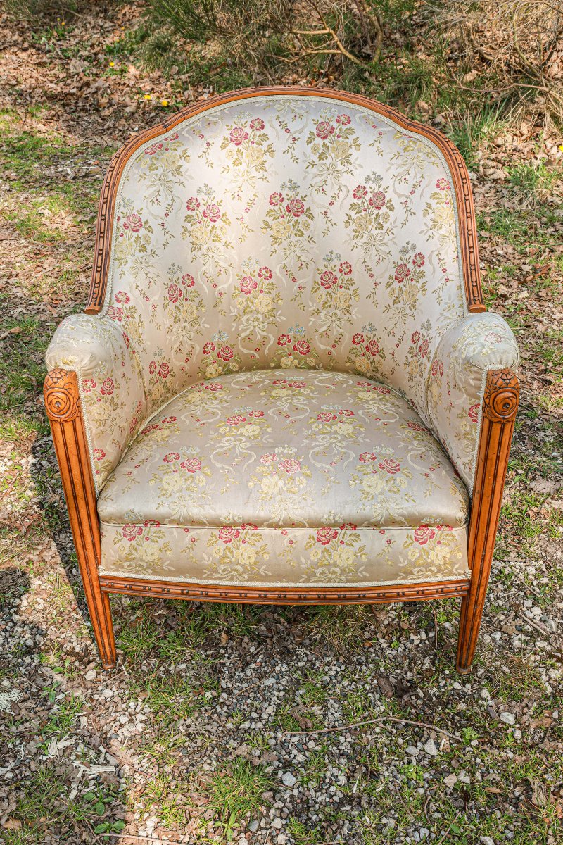 Fauteuil bergère Art Déco noyer massif attribuée à Paul Follot-photo-6