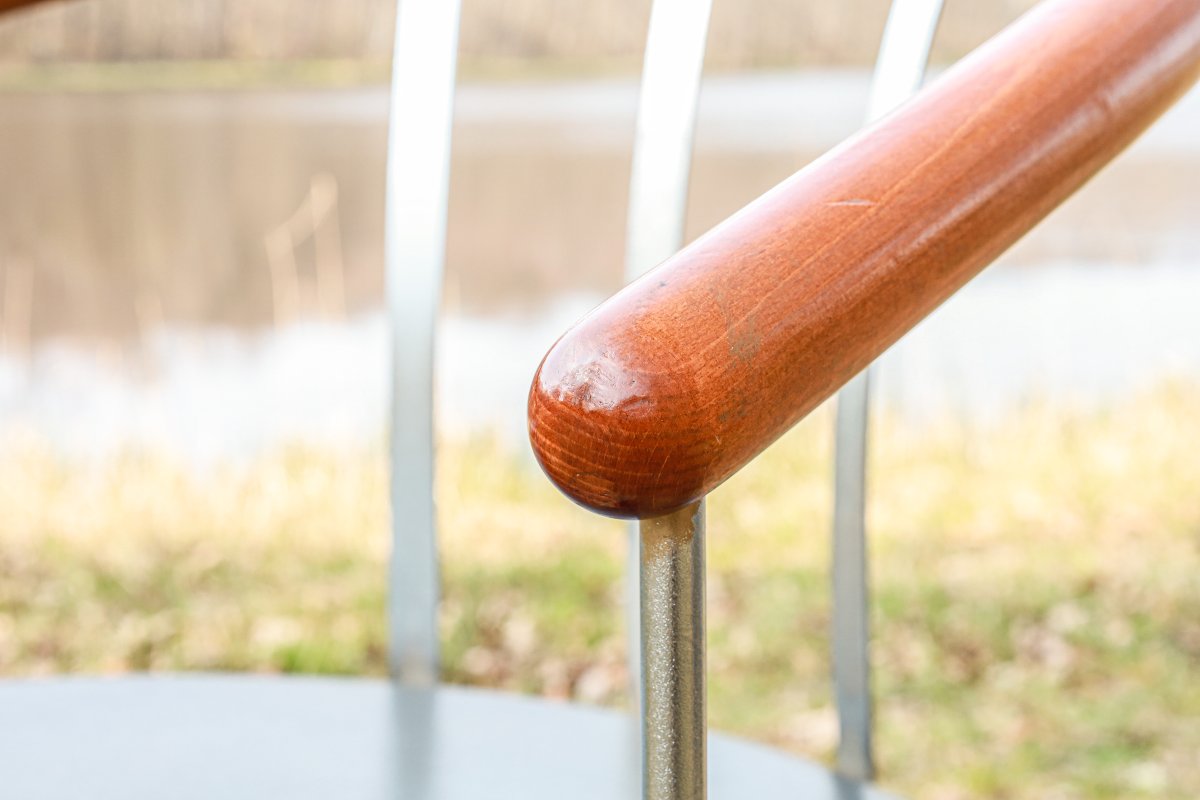 Set Of 6 Post-modern Design Chairs From The 90s, Made Of Leather, Wood And Metal-photo-6