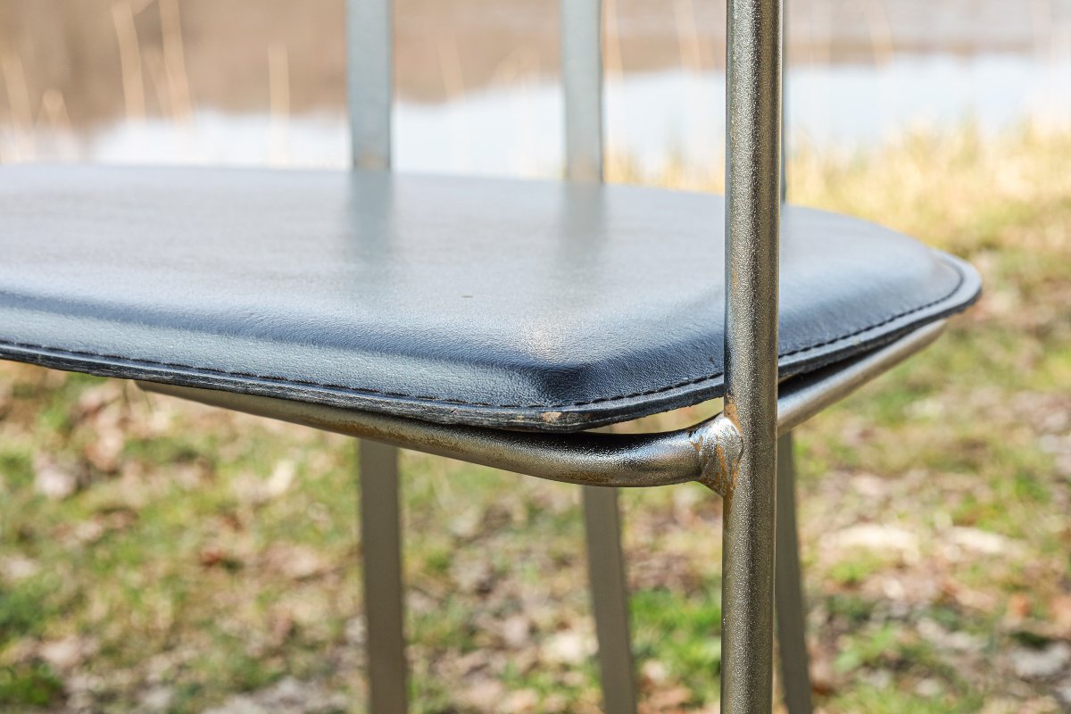 Set Of 6 Post-modern Design Chairs From The 90s, Made Of Leather, Wood And Metal-photo-7