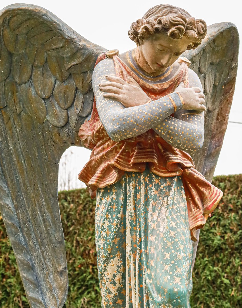 Polychrome Plaster Religious Statue Of An Angel, Late 19th Century -photo-4