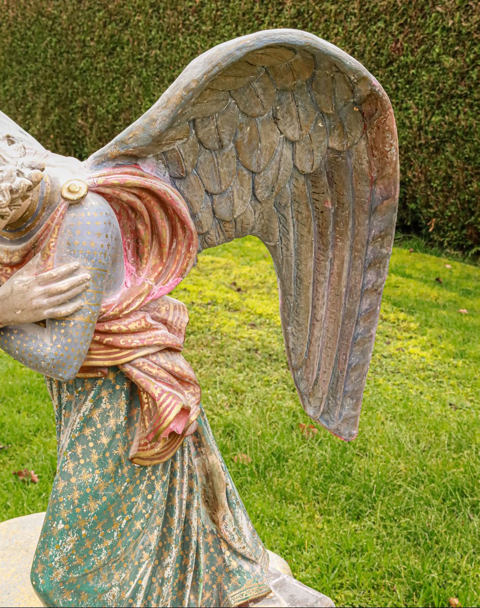 Polychrome Plaster Religious Statue Of An Angel, Late 19th Century -photo-1