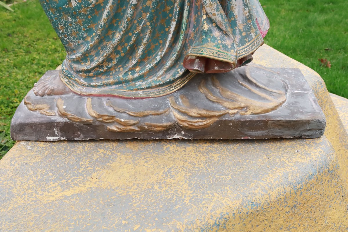 Polychrome Plaster Religious Statue Of An Angel, Late 19th Century -photo-2