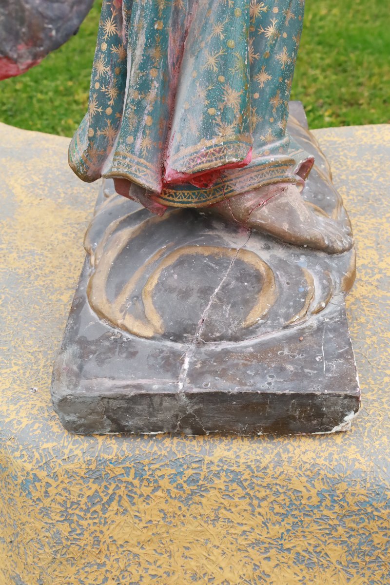 Polychrome Plaster Religious Statue Of An Angel, Late 19th Century -photo-3