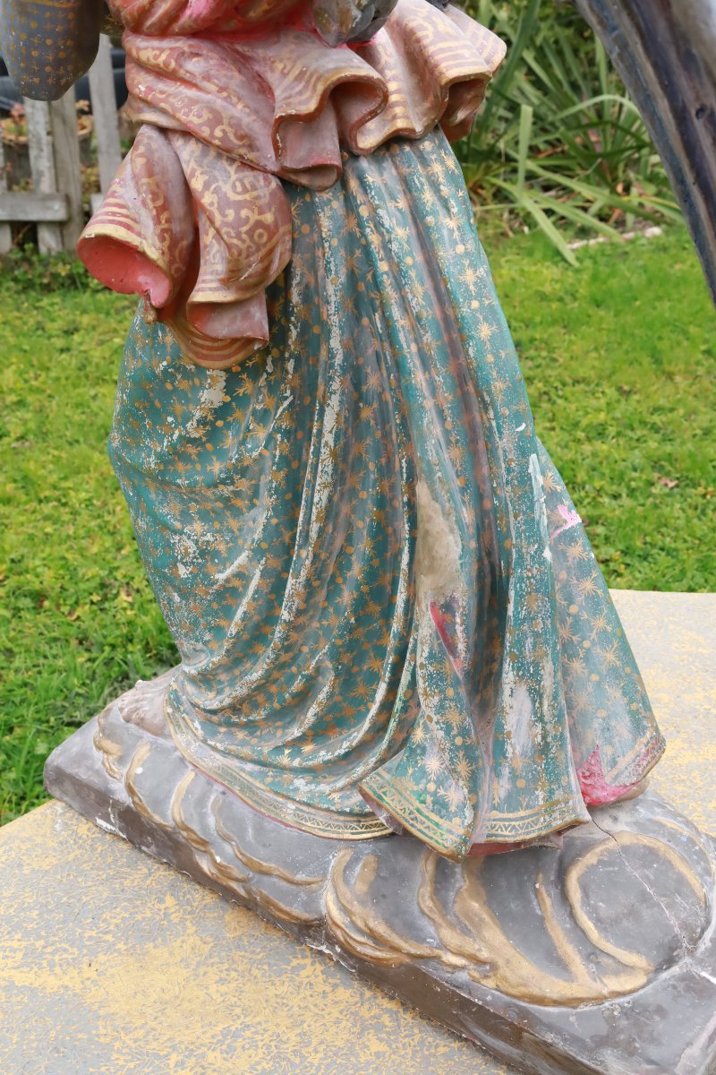Polychrome Plaster Religious Statue Of An Angel, Late 19th Century -photo-5