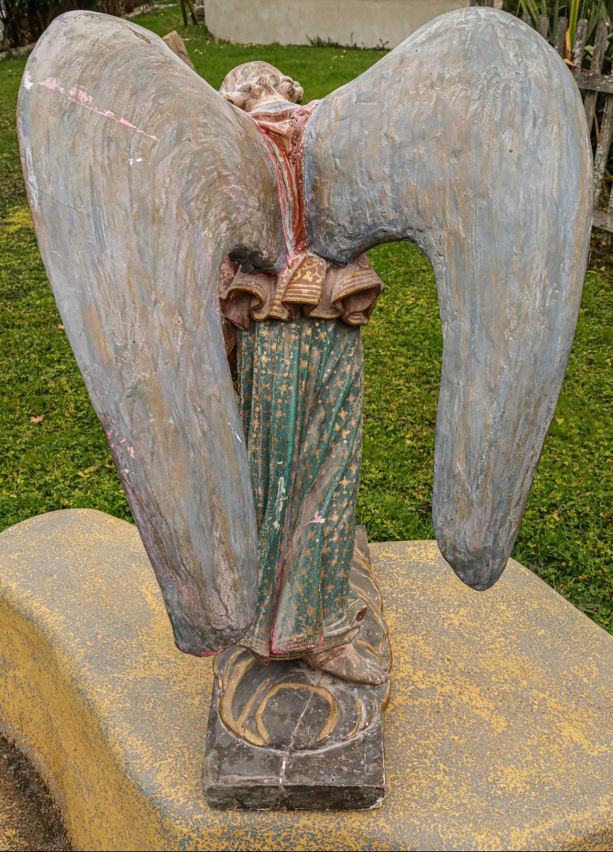 Polychrome Plaster Religious Statue Of An Angel, Late 19th Century -photo-6