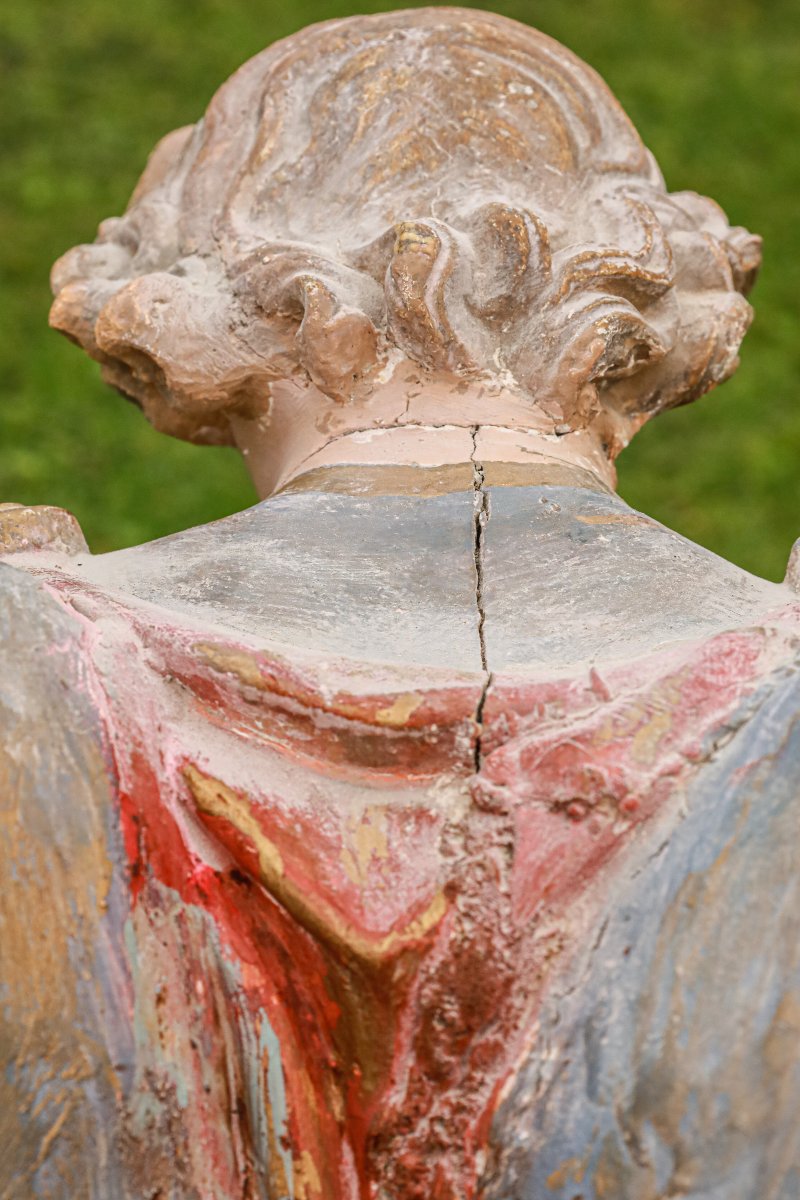 Polychrome Plaster Religious Statue Of An Angel, Late 19th Century -photo-7