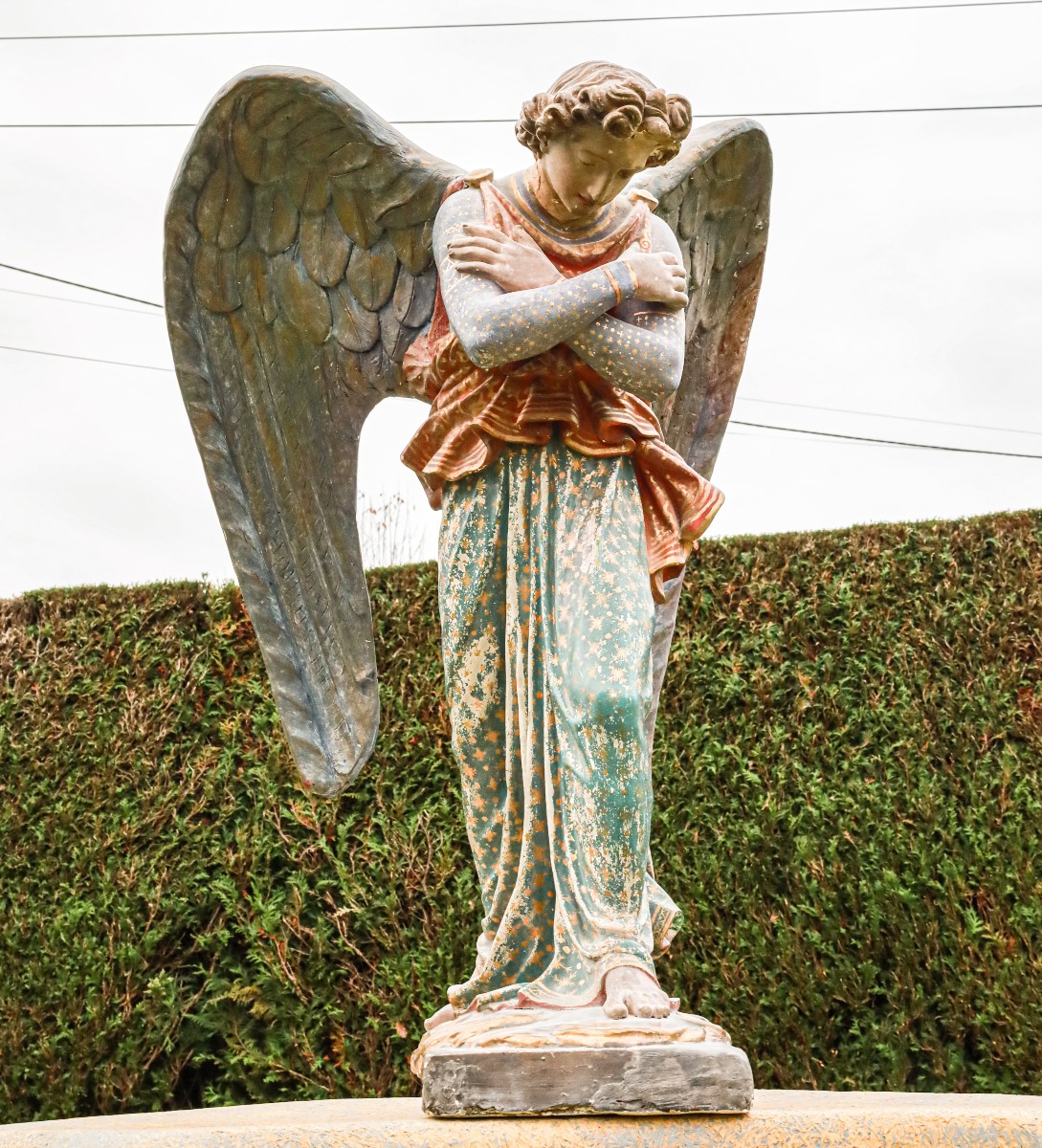 Polychrome Plaster Religious Statue Of An Angel, Late 19th Century 