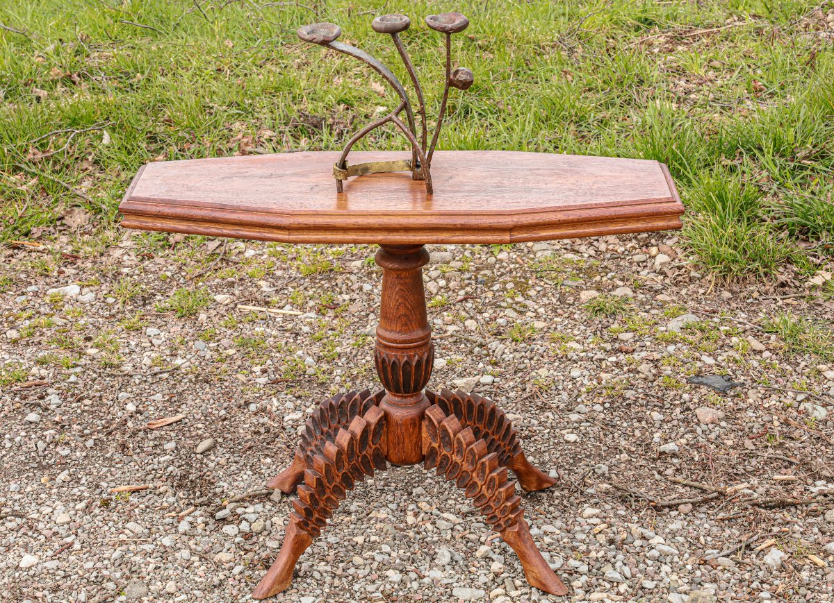 Side Table Pedestal Table End Of Sofa Solid Oak Brutalist Folk Art Zoomorphic-photo-2