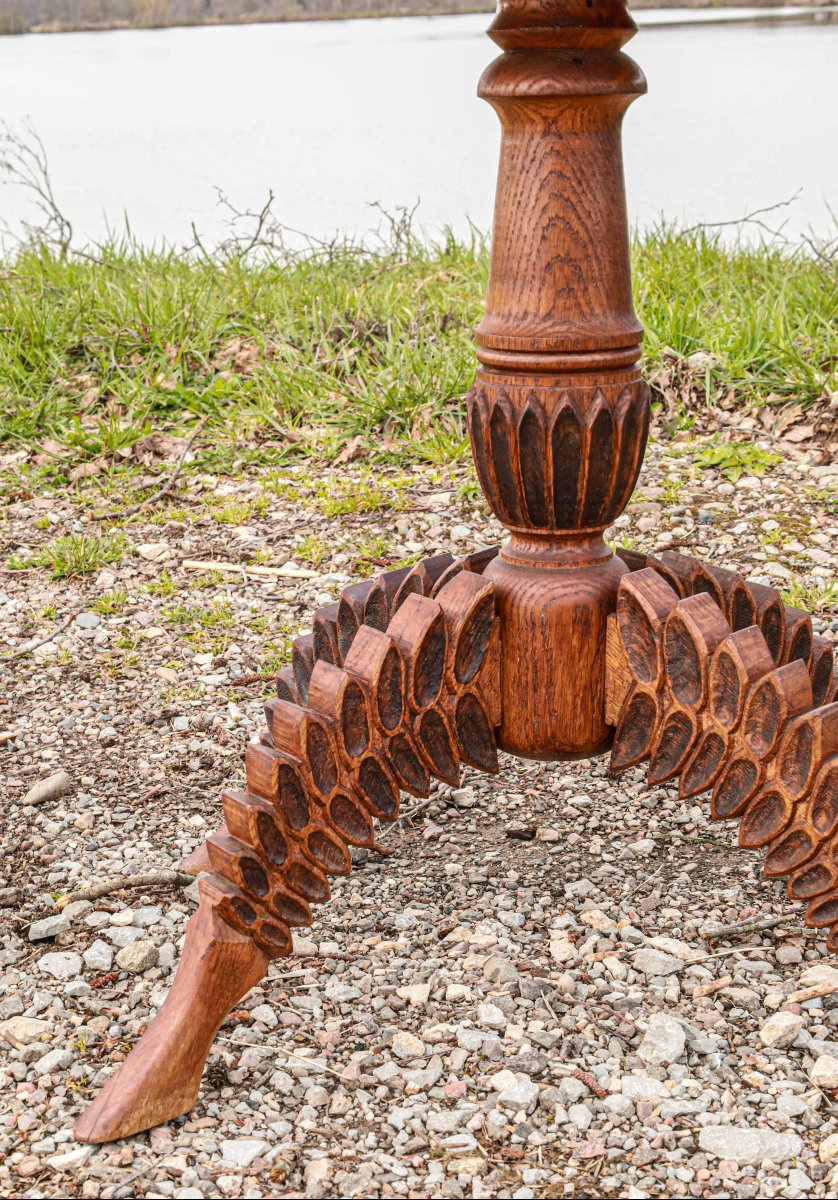 Side Table Pedestal Table End Of Sofa Solid Oak Brutalist Folk Art Zoomorphic-photo-1