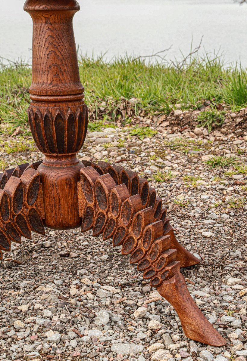 Side Table Pedestal Table End Of Sofa Solid Oak Brutalist Folk Art Zoomorphic-photo-2