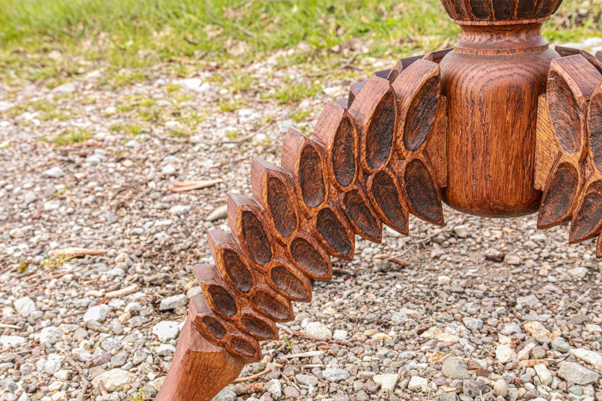 Side Table Pedestal Table End Of Sofa Solid Oak Brutalist Folk Art Zoomorphic-photo-4