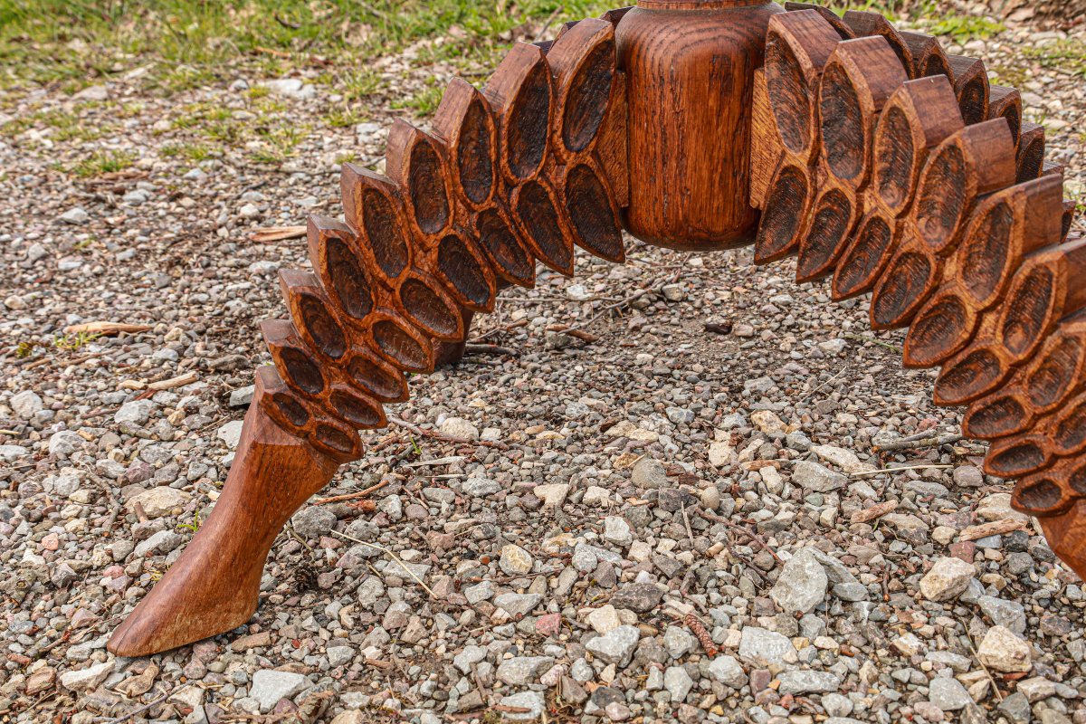 Side Table Pedestal Table End Of Sofa Solid Oak Brutalist Folk Art Zoomorphic-photo-5