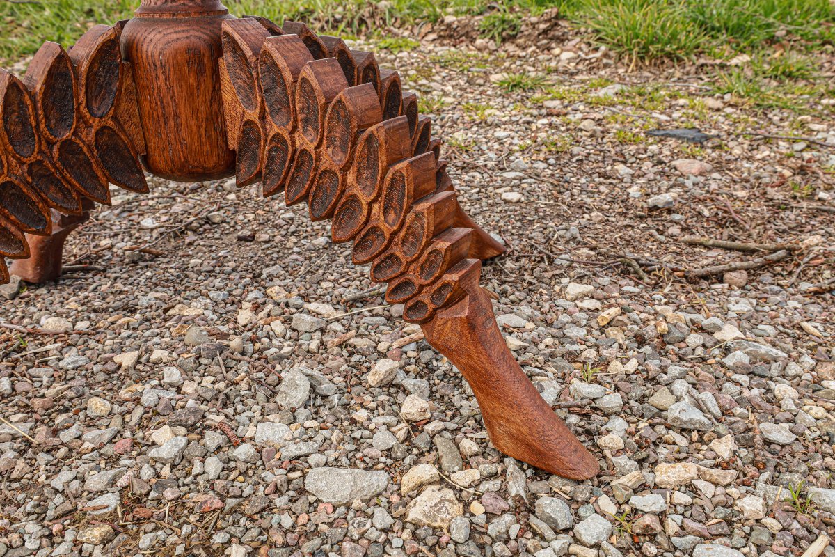 Side Table Pedestal Table End Of Sofa Solid Oak Brutalist Folk Art Zoomorphic-photo-6