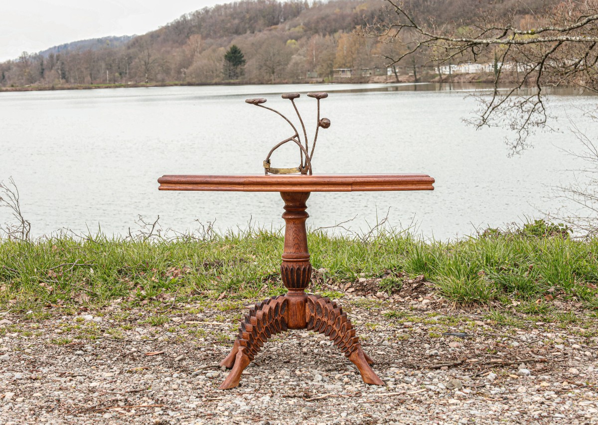 Side Table Pedestal Table End Of Sofa Solid Oak Brutalist Folk Art Zoomorphic