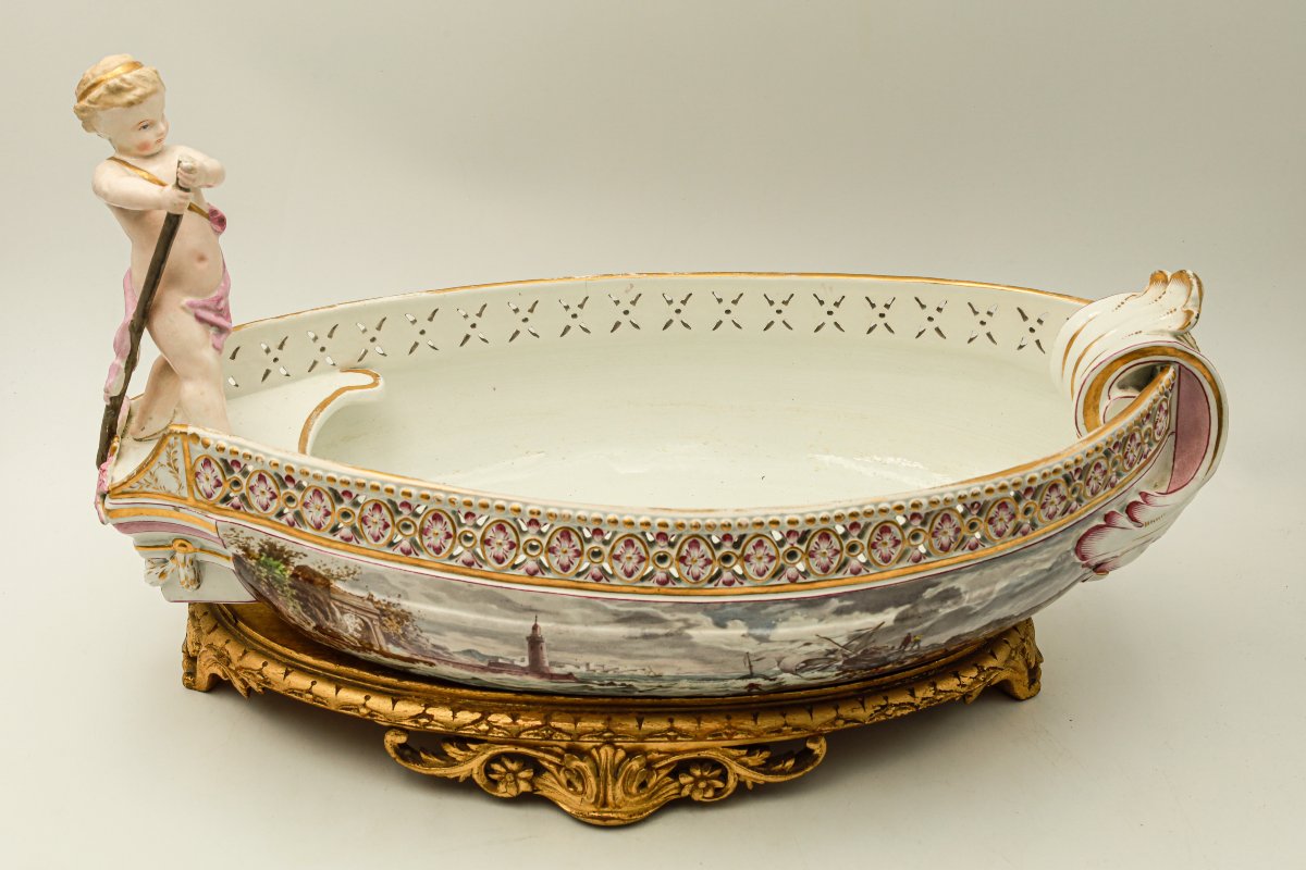 Painted Earthenware Bowl Representing A Boat Signed Majorelle Nancy School Of Nancy-photo-2