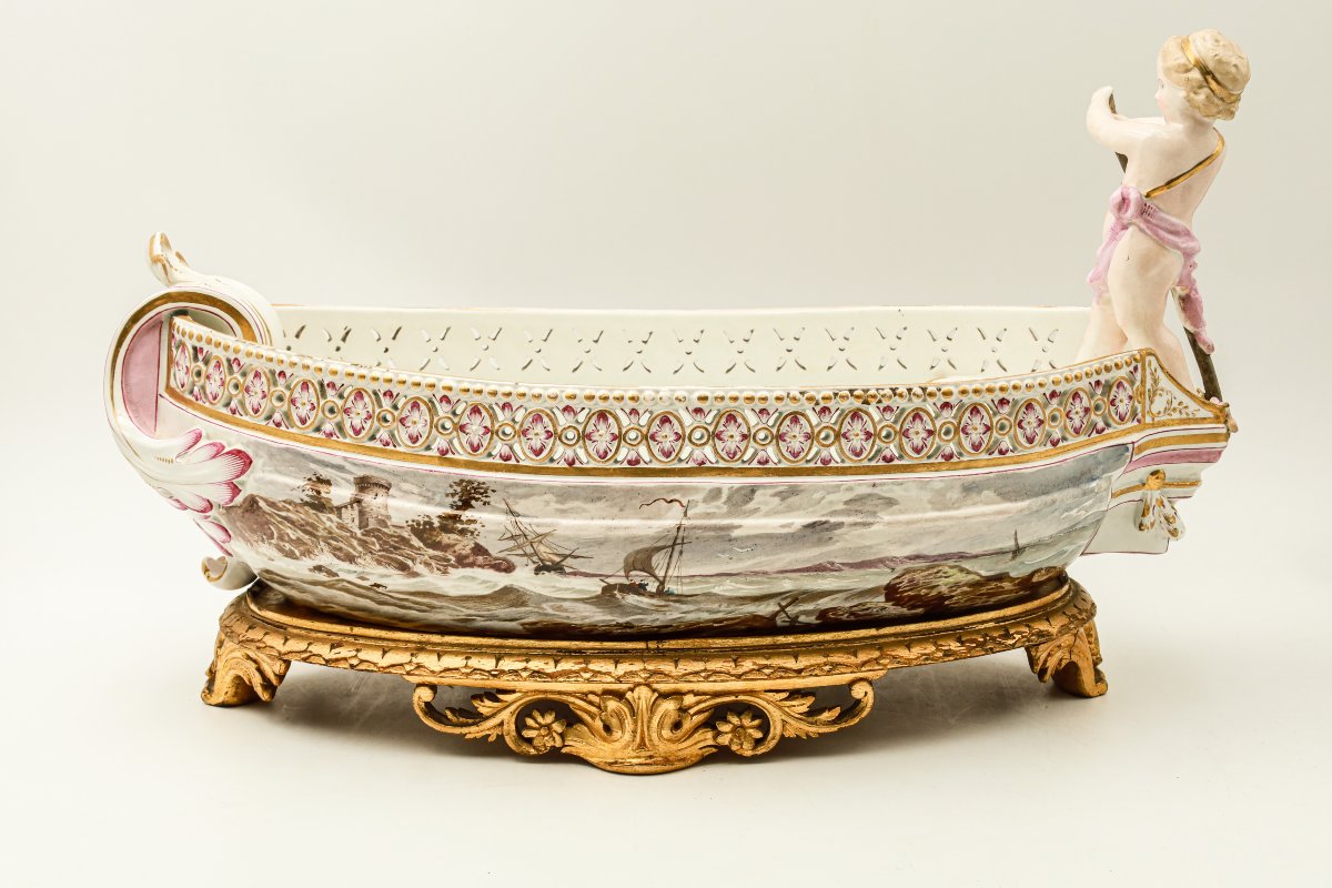 Painted Earthenware Bowl Representing A Boat Signed Majorelle Nancy School Of Nancy-photo-3