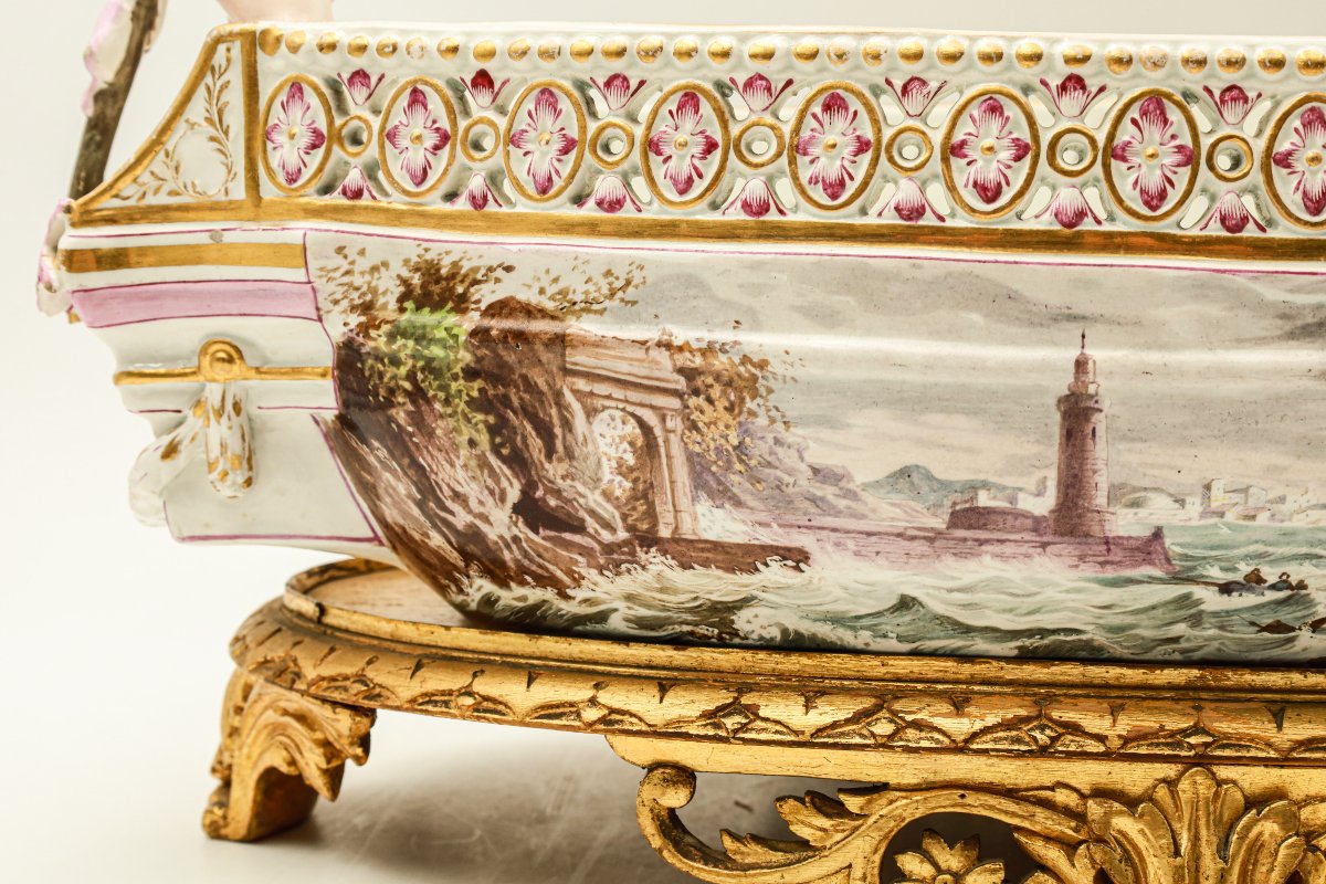 Painted Earthenware Bowl Representing A Boat Signed Majorelle Nancy School Of Nancy-photo-1