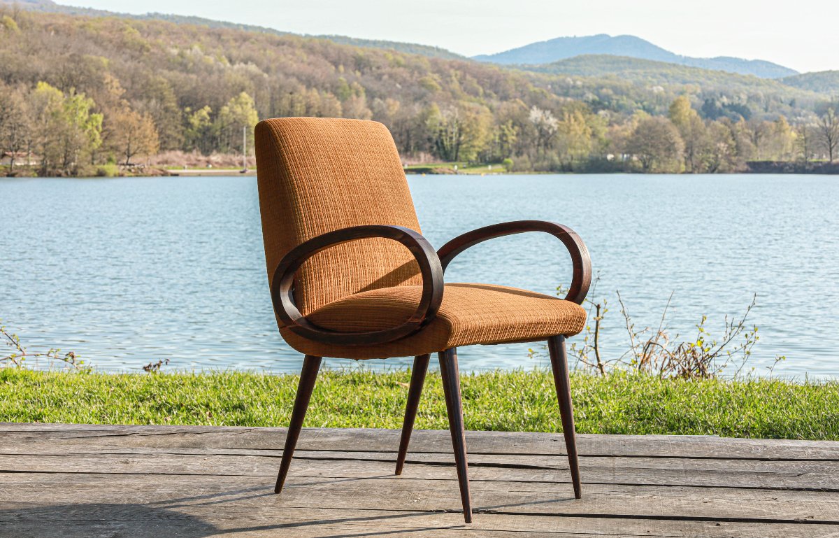 Fauteuil design scandinave pieds compas accoudoirs "looping"-photo-2