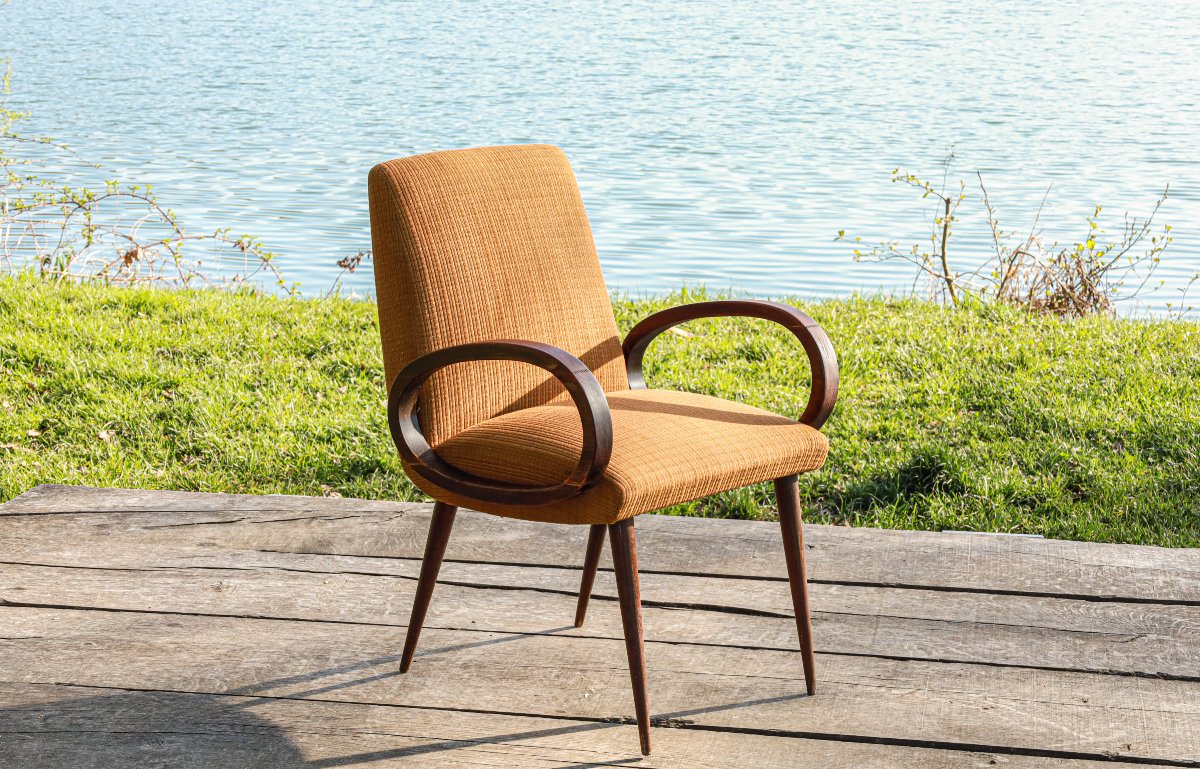 Fauteuil design scandinave pieds compas accoudoirs "looping"-photo-3