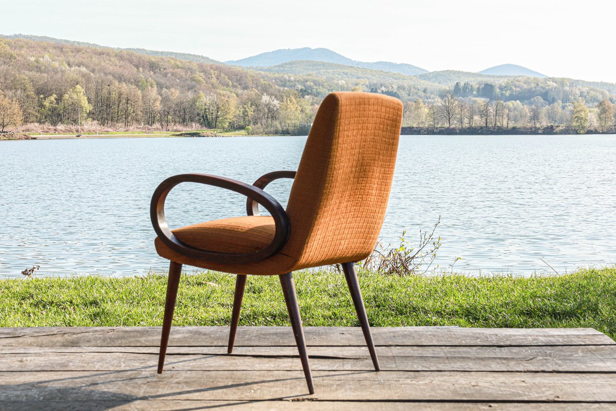 Fauteuil design scandinave pieds compas accoudoirs "looping"-photo-4