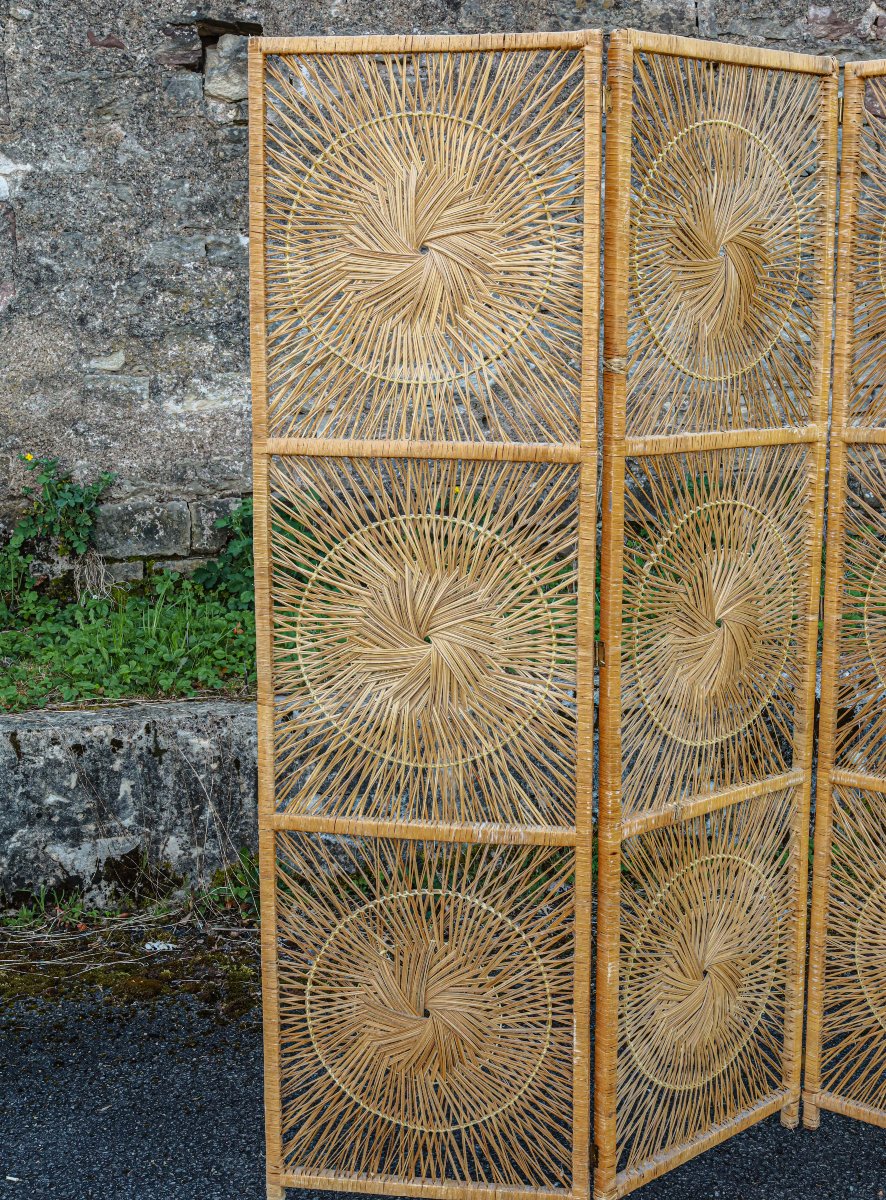 Paravent Sunburst en rotin Design Rohe Noodwolde années 60-photo-2