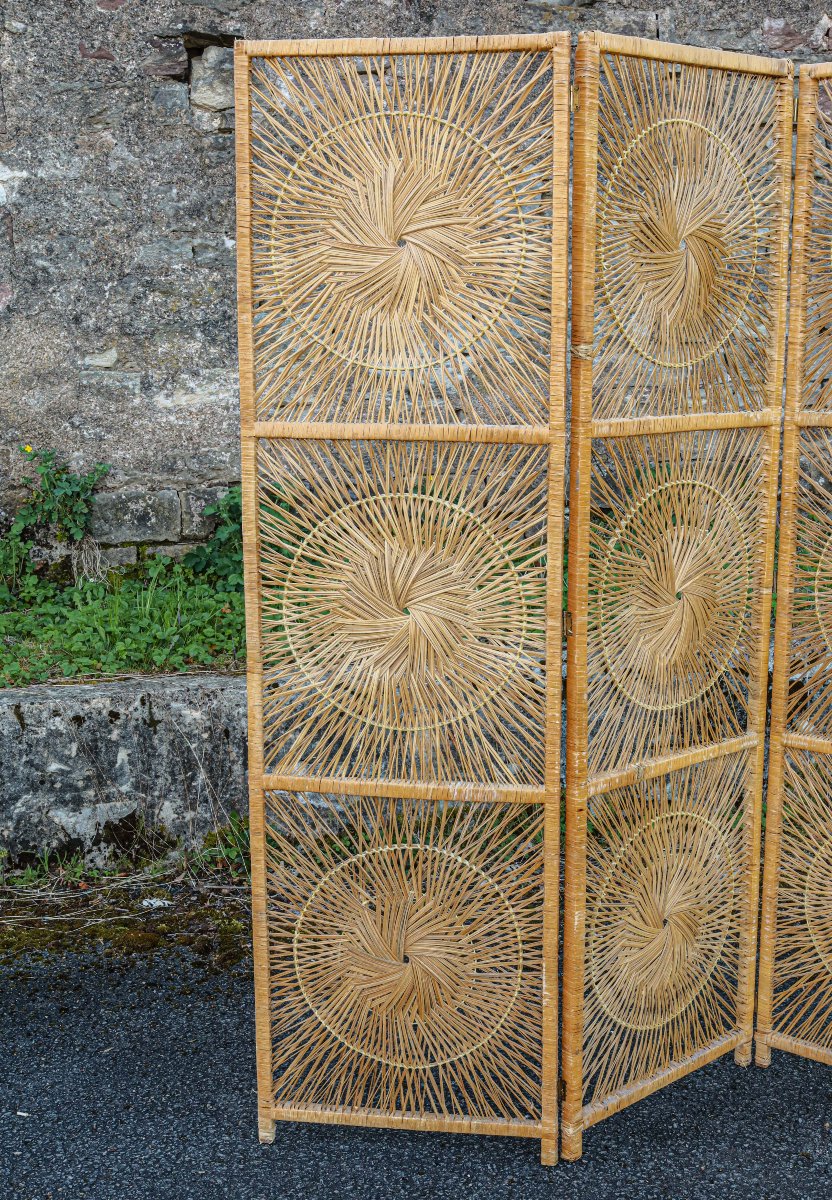 Paravent Sunburst en rotin Design Rohe Noodwolde années 60-photo-3