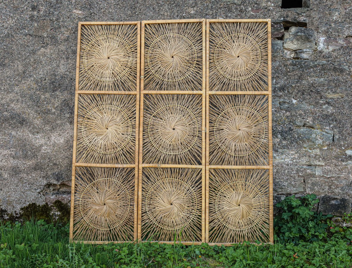 Paravent Sunburst en rotin Design Rohe Noodwolde années 60-photo-1