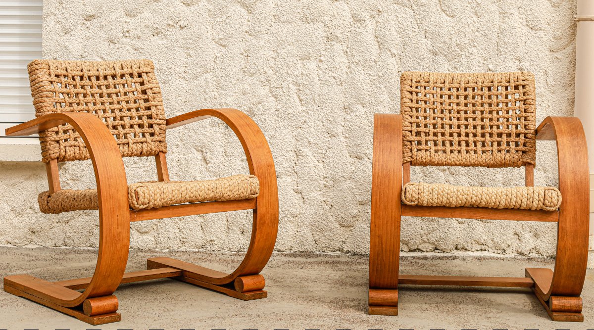 Paire de fauteuils en corde et hêtre design Audoux Minet Vibo Vesoul-photo-2