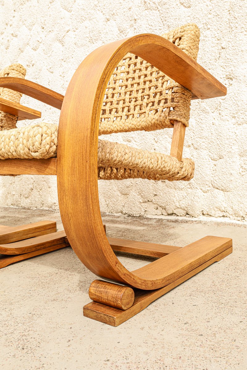 Paire de fauteuils en corde et hêtre design Audoux Minet Vibo Vesoul-photo-4