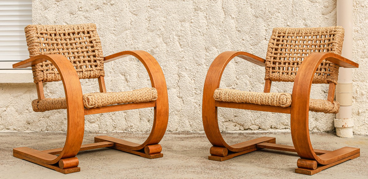 Paire de fauteuils en corde et hêtre design Audoux Minet Vibo Vesoul