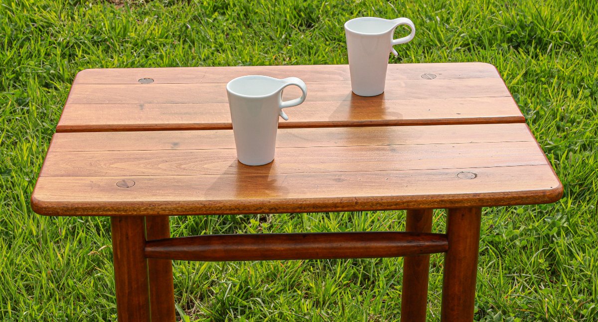 Ensemble table et tabouret "grain de café"  en hêtre massif design Pierre Gautier Delaye -photo-2