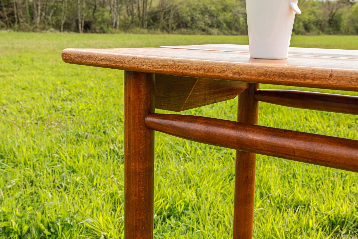 Ensemble table et tabouret "grain de café"  en hêtre massif design Pierre Gautier Delaye -photo-3
