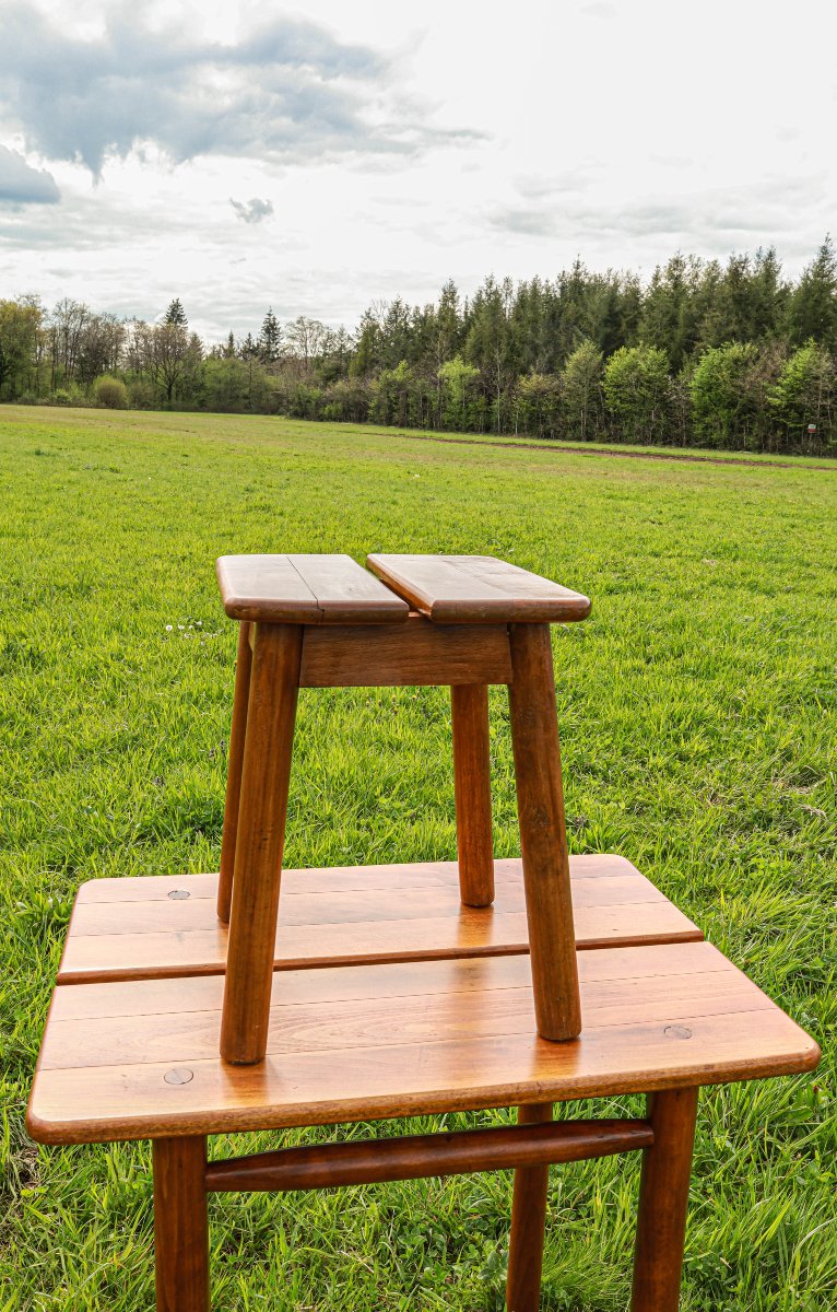 Ensemble table et tabouret "grain de café"  en hêtre massif design Pierre Gautier Delaye -photo-4