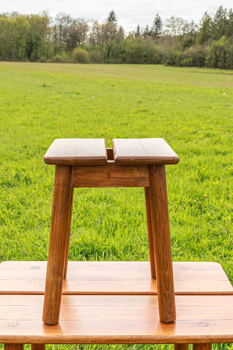 Ensemble table et tabouret "grain de café"  en hêtre massif design Pierre Gautier Delaye -photo-3