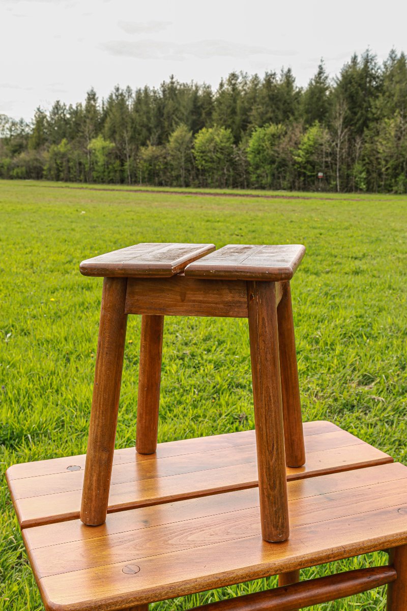 Ensemble table et tabouret "grain de café"  en hêtre massif design Pierre Gautier Delaye -photo-7