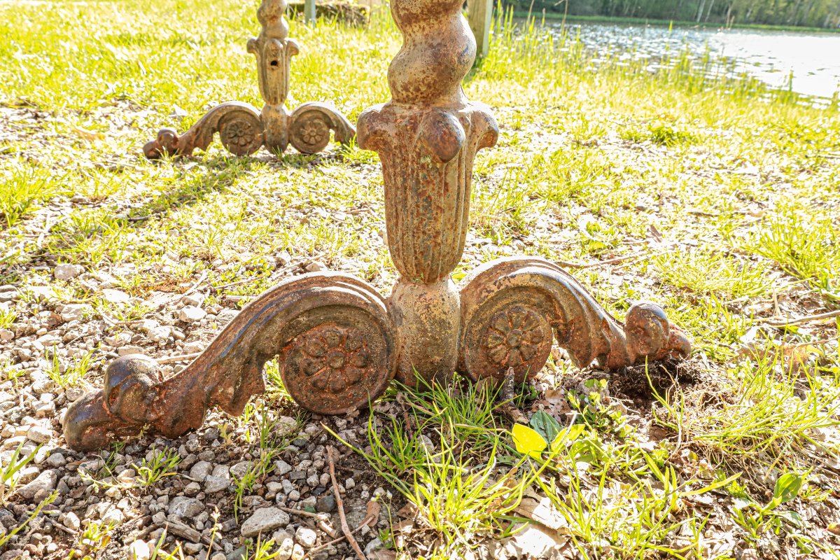 Rare 19th Century Charles X Wrought Iron And Marble Bistro Table-photo-2