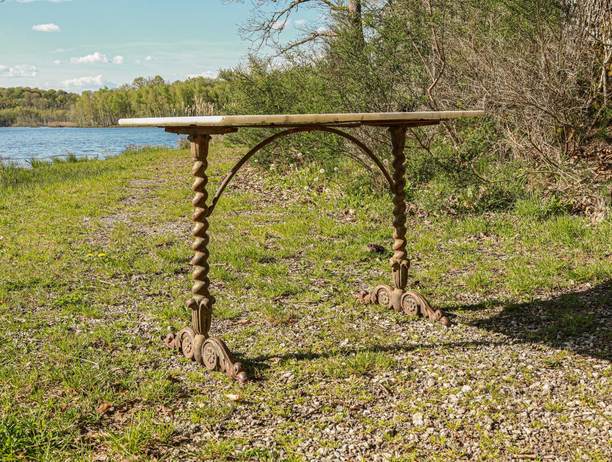 Rare 19th Century Charles X Wrought Iron And Marble Bistro Table-photo-3