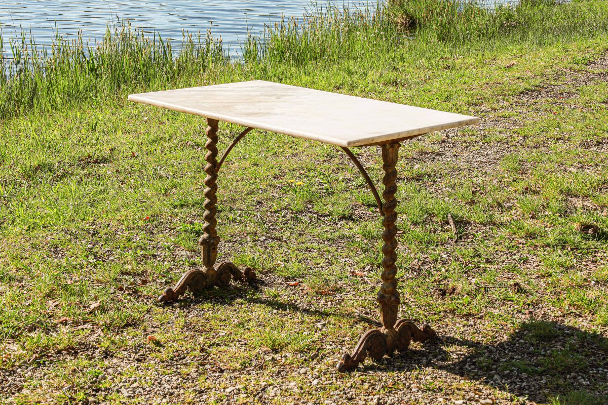 Rare 19th Century Charles X Wrought Iron And Marble Bistro Table-photo-4