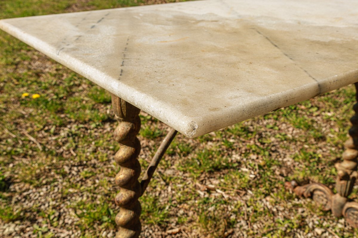 Rare 19th Century Charles X Wrought Iron And Marble Bistro Table-photo-2