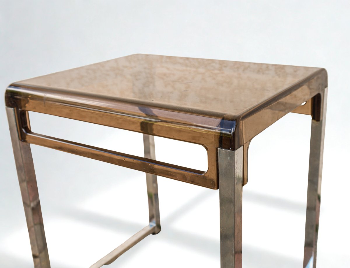 Plexiglas And Chrome Coffee Table Prisunic Marc Berthier Vintage-photo-1