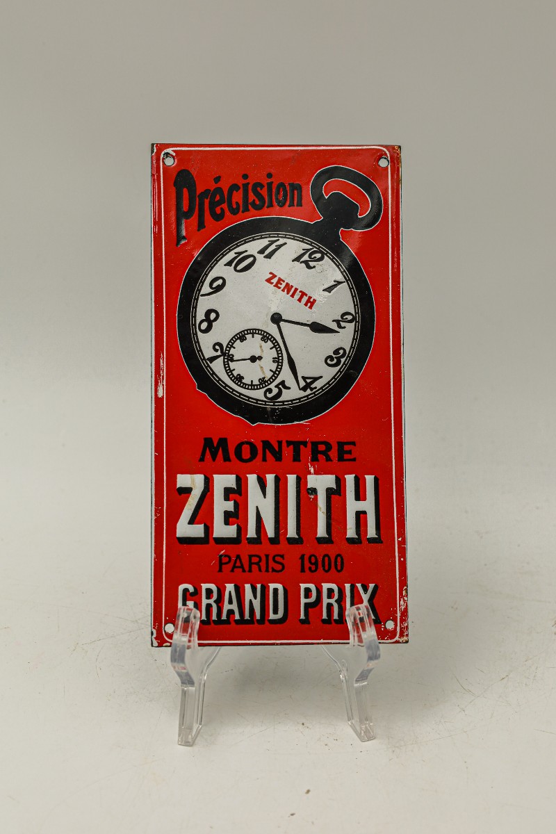 Plaque émaillée montre Zenith Grand Prix Paris 1900 Art Nouveau