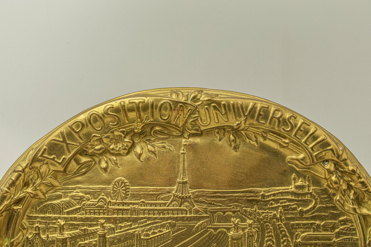 Plaque commémorative en cuivre repoussé Exposition Universelle 1900 Tour Eiffel -photo-2