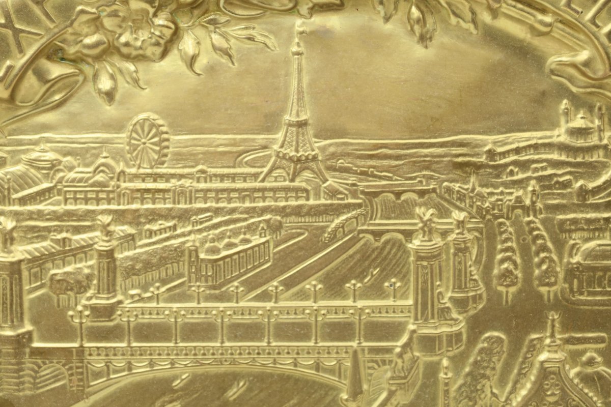 Plaque commémorative en cuivre repoussé Exposition Universelle 1900 Tour Eiffel -photo-4