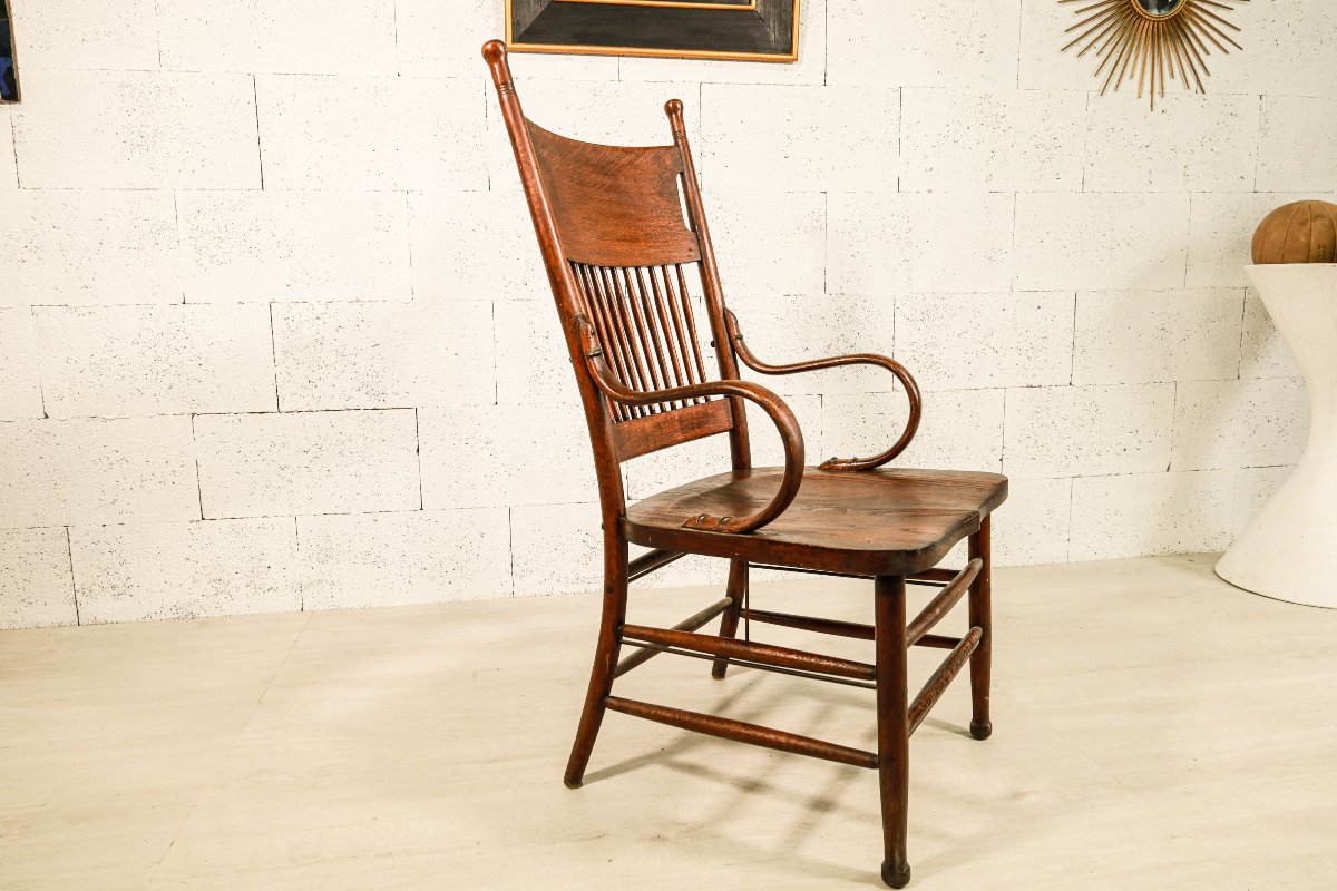 Art And Craft Brutalist Oak Armchair-photo-7